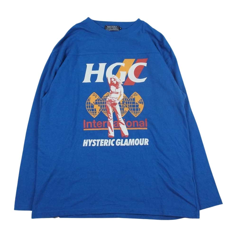 HYSTERIC GLAMOUR ヒステリックグラマー 22AW 02223CL03 HGC INTERNATIONAL インターナショナル オーバーサイズ 長袖 Tシャツ ブルー系 M【中古】
