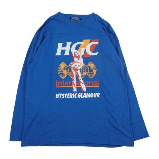 HYSTERIC GLAMOUR ヒステリックグラマー 22AW 02223CL03 HGC INTERNATIONAL インターナショナル オーバーサイズ 長袖 Tシャツ ブルー系 M【中古】