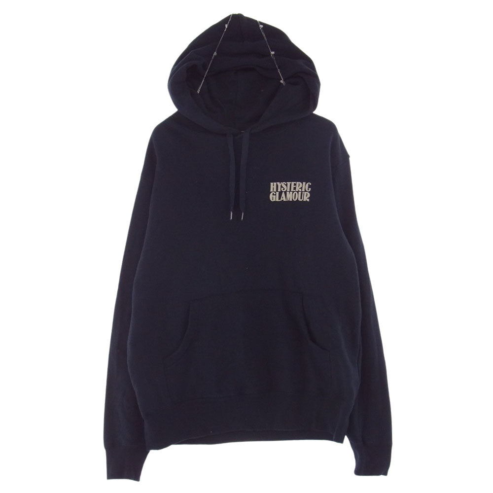 HYSTERIC GLAMOUR ヒステリックグラマー 22AW 02223CF06 VIVA1984 ビバ フロッキー ロゴ バックプリント スウェット パーカー ネイビー系 L【中古】
