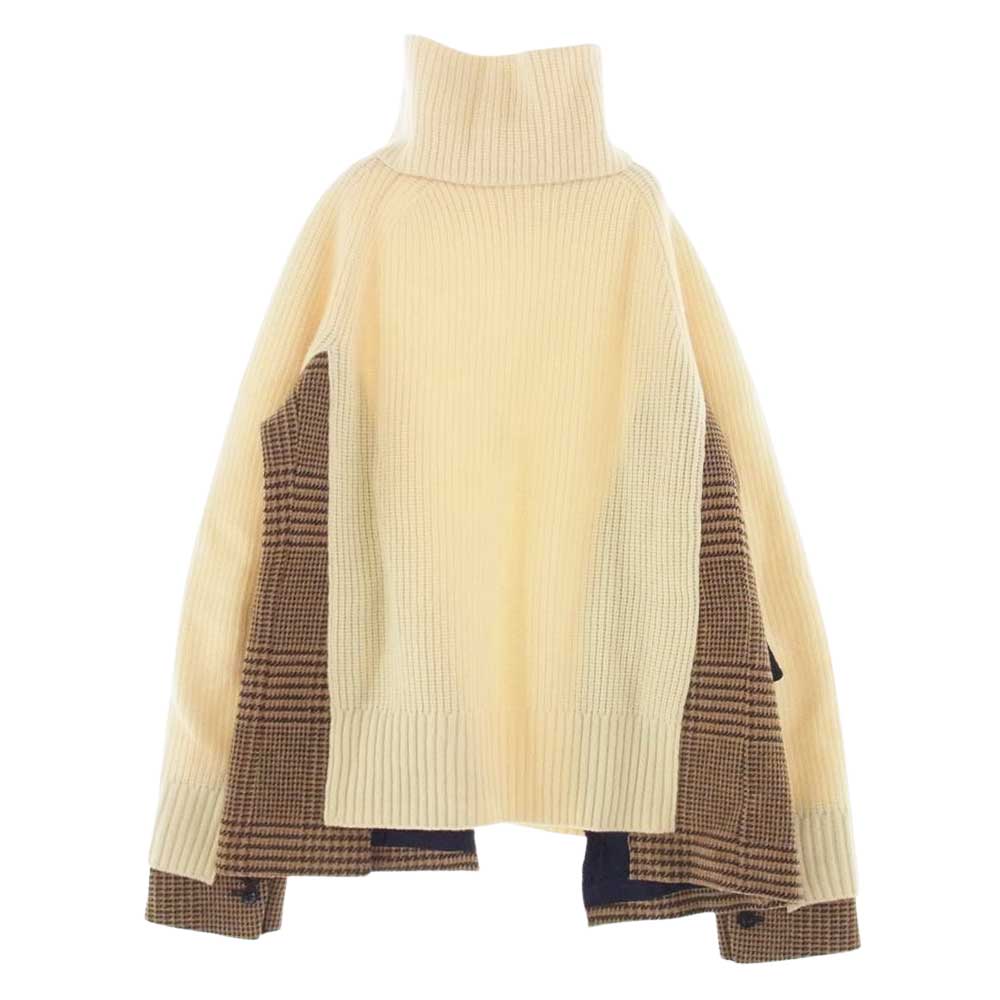 sacai / サカイ | ペイズリー柄 プリーツ Vネック カーディガン | 2 | ベージュ/イエロー | レディース SACAI＜サカイ＞コンビネーション バックプリーツVネックニット
