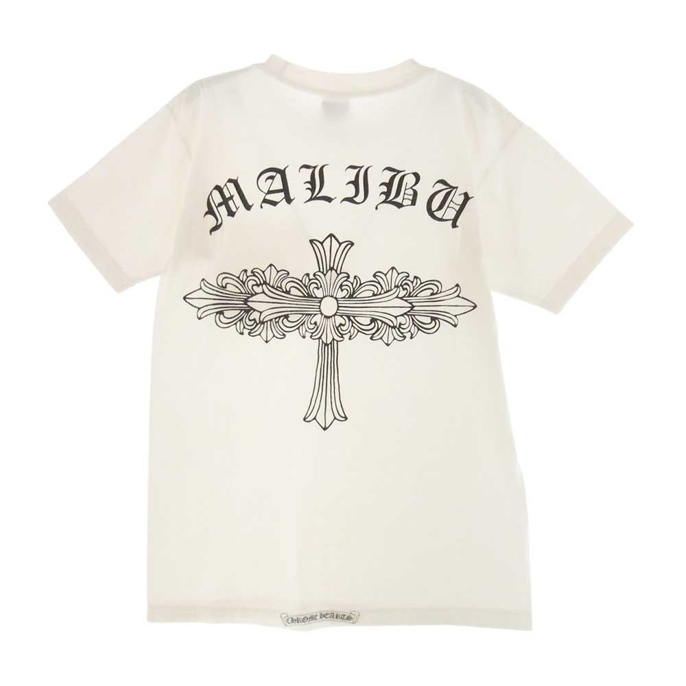 CHROME HEARTS クロムハーツ（原本無） MALIBU マリブ限定 ネックロゴ ホースシュー セメタリークロス バックプリント ポケット付 半袖 Tシャツ ホワイト系 S【中古】
