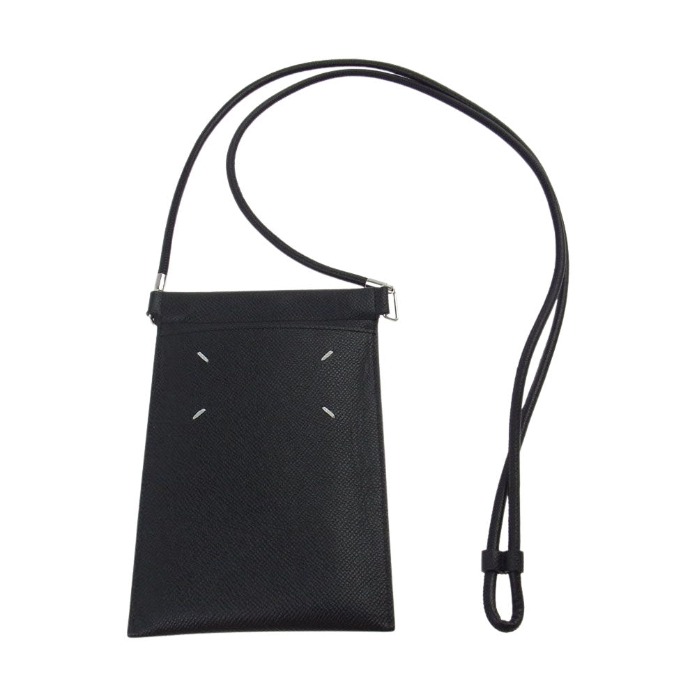 MAISON MARGIELA メゾンマルジェラ SA1VZ0002 HANGING PHONE POUCH 四つタグ レザー スマートフォンホルダー フォンケース ショルダーバッグ ブラック系【美品】【中古】