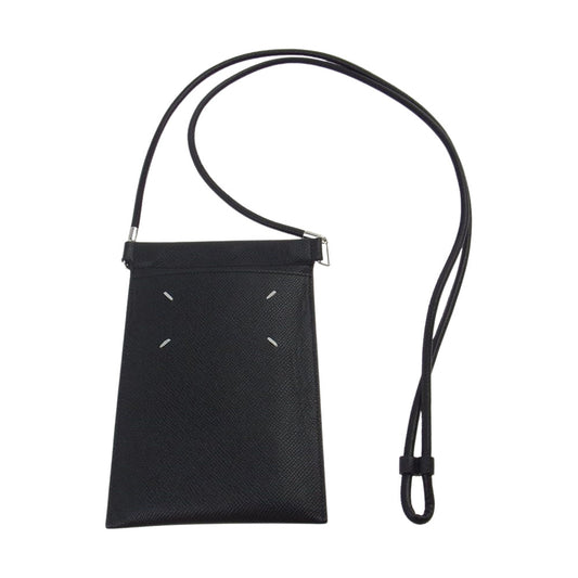 MAISON MARGIELA メゾンマルジェラ SA1VZ0002 HANGING PHONE POUCH 四つタグ レザー スマートフォンホルダー フォンケース ショルダーバッグ ブラック系【美品】【中古】