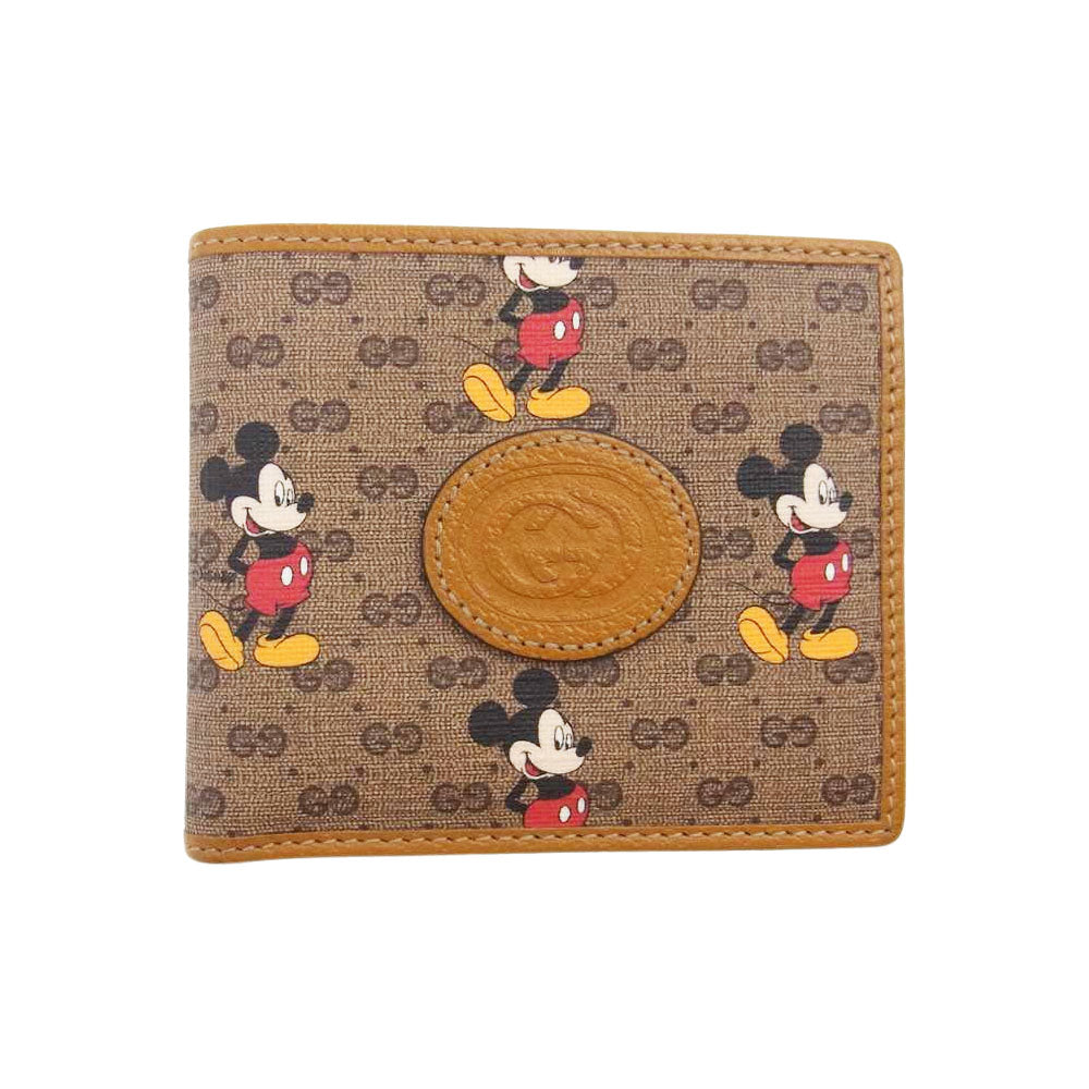 GUCCI グッチ 602547 Disney ディズニー ミッキー プリント GGスプリーム コンパクトウォレット 二つ折り財布 ブラウン系【美品】【中古】