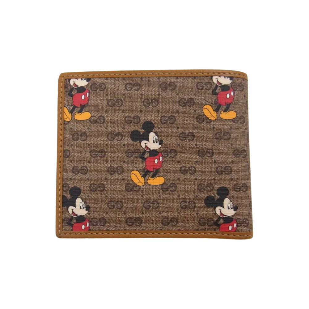GUCCI グッチ 602547 Disney ディズニー ミッキー プリント GGスプリーム コンパクトウォレット 二つ折り財布 ブラウン系【美品】【中古】