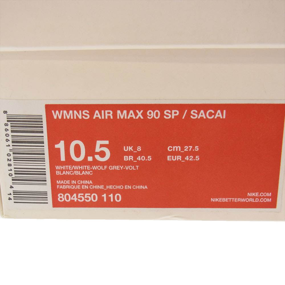 NIKE ナイキ 804550 110 sacai サカイ AIR MAX90 スニーカー  ホワイト系 ライトグリーン系 グレー系 27.5cm【中古】