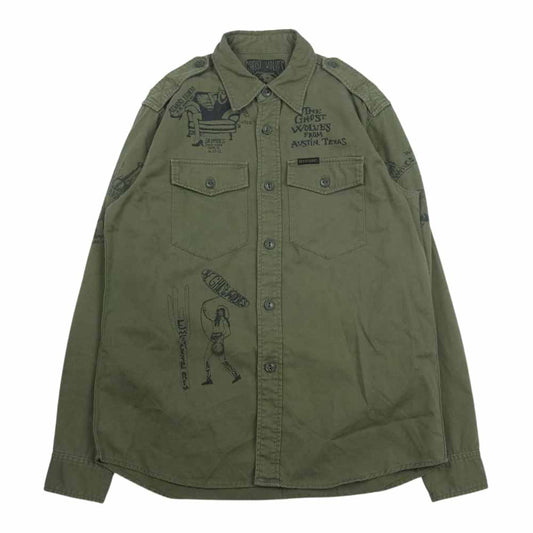 HYSTERIC GLAMOUR ヒステリックグラマー 02173AH07  THE GHOST WOLVES プリント ミリタリーシャツ カーキ系 S【中古】