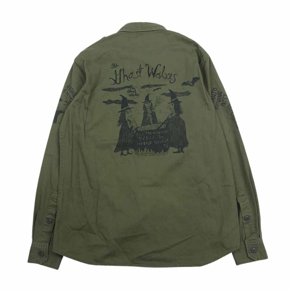 HYSTERIC GLAMOUR ヒステリックグラマー 02173AH07  THE GHOST WOLVES プリント ミリタリーシャツ カーキ系 S【中古】