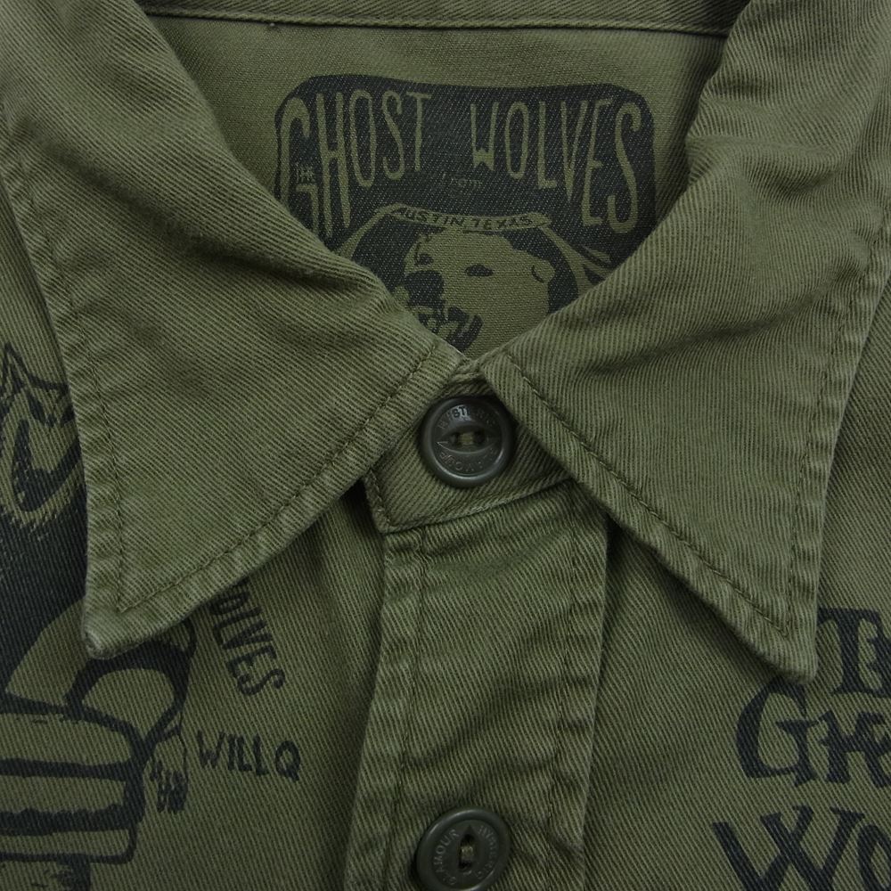 HYSTERIC GLAMOUR ヒステリックグラマー 02173AH07  THE GHOST WOLVES プリント ミリタリーシャツ カーキ系 S【中古】