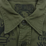 HYSTERIC GLAMOUR ヒステリックグラマー 02173AH07  THE GHOST WOLVES プリント ミリタリーシャツ カーキ系 S【中古】