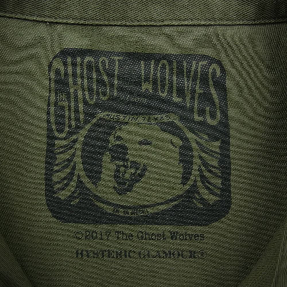 HYSTERIC GLAMOUR ヒステリックグラマー 02173AH07  THE GHOST WOLVES プリント ミリタリーシャツ カーキ系 S【中古】