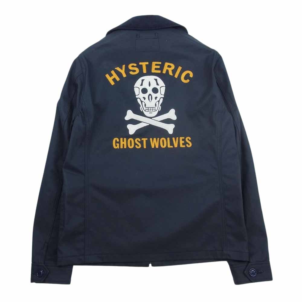 HYSTERIC GLAMOUR ヒステリックグラマー 0233AB04  GHOST WOLVES刺繍 チノラウンドカラー ジャケット ネイビー系 S【中古】
