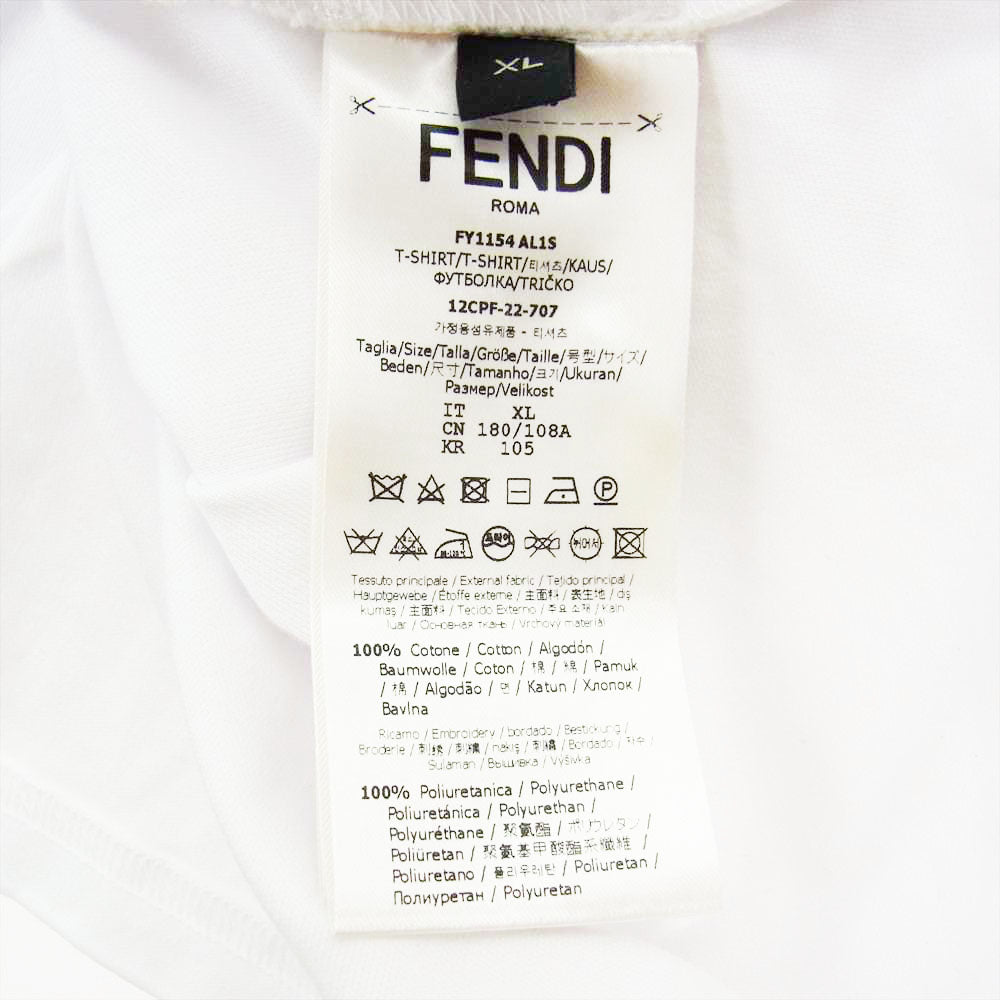 FENDI フェンディ FY1154 AL1S FF ロゴ ポケット Tシャツ ホワイト系 XL【美品】【中古】