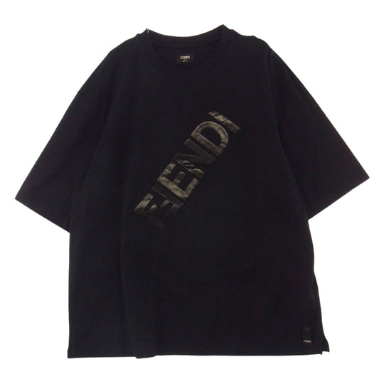 FENDI フェンディ FY1129 AL28 ロゴ ブラックジャージー Tシャツ ブラック系 XL【美品】【中古】