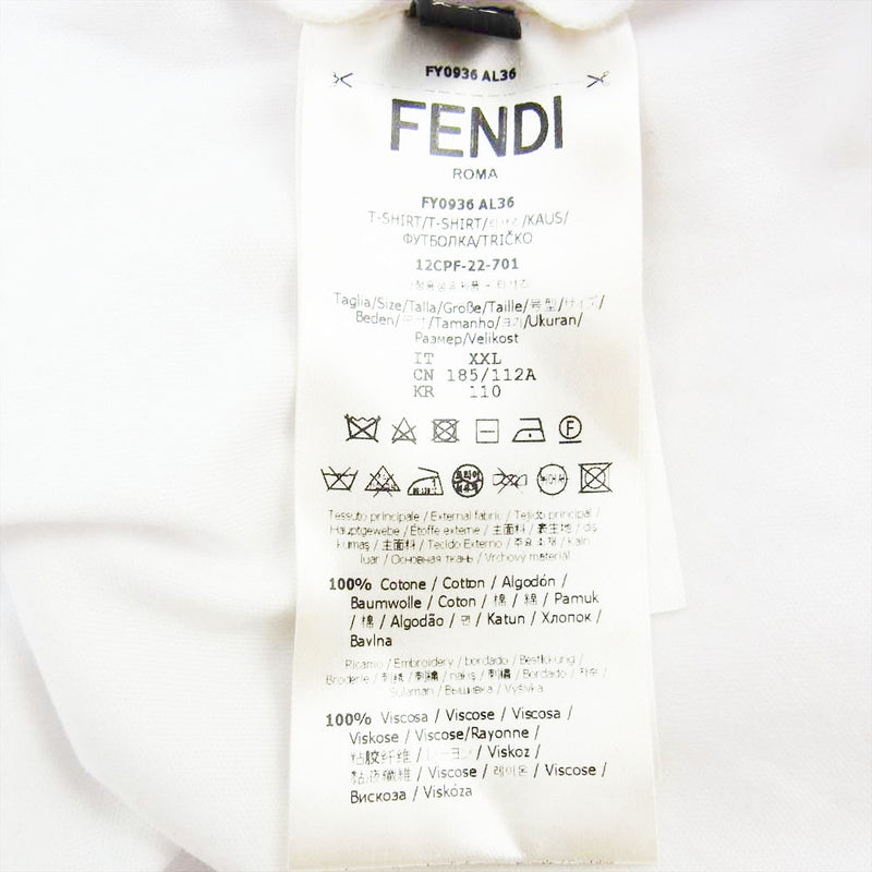FENDI フェンディ FY0936 AL36 エンブロイダリー FF ロゴ Tシャツ ホワイト系 XXL【美品】【中古】
