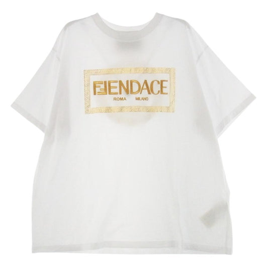 FENDI フェンディ 22SS FY1144 AKDV VERSACE FENDACE ヴェルサーチ フェンダーチェ ロゴ Tシャツ ホワイト系 XL【美品】【中古】