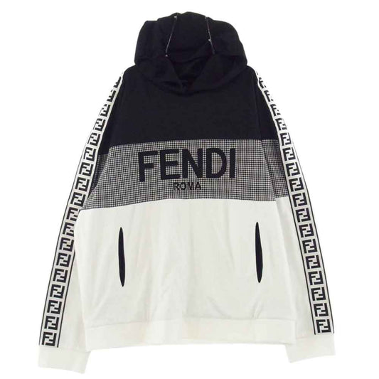 FENDI フェンディ FAF661 AL48 ズッカ ロゴ マルチカラー ジャージー スウェットシャツ プルオーバー パーカー ホワイト系 ブラック系 XXL【極上美品】【中古】