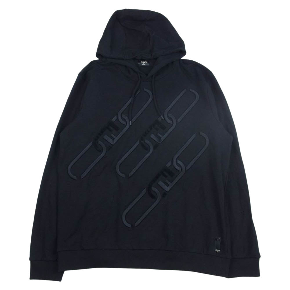 FENDI フェンディ FY1168 FFリンク フーディー プルオーバー パーカー ブラック系 XXL【美品】【中古】