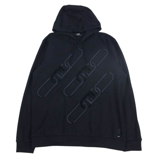 FENDI フェンディ FY1168 FFリンク フーディー プルオーバー パーカー ブラック系 XXL【美品】【中古】