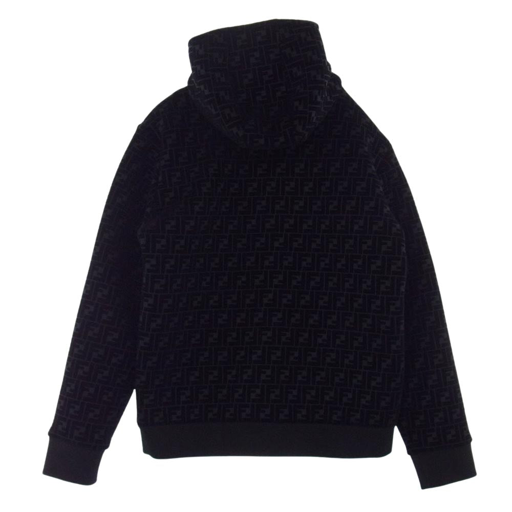 FENDI フェンディ 21AW FW1040 ズッカ ベルベット ジップパーカー フーディー ブラック系 ダークグレー系 54【極上美品】【中古】