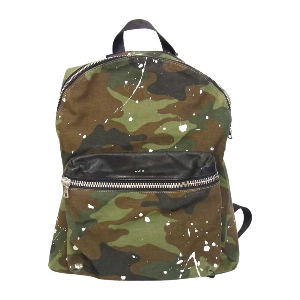 アミリ レザー切替 カモ フラージュ バック パック カーキ系【中古】