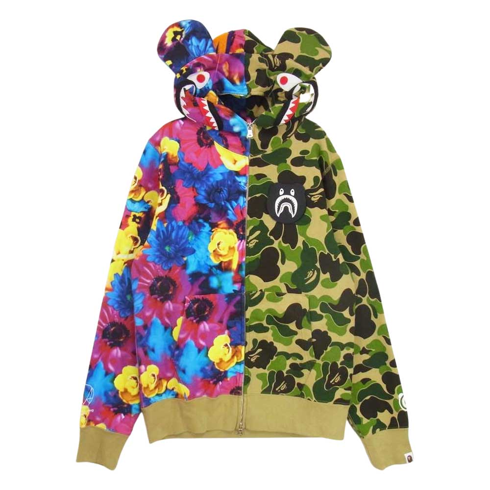 A BATHING APE アベイシングエイプ 001ZPF231924X mika ninagawa Bear Shark Full Zip Hoodie ベアー シャーク フル ジップ パーカー マルチカラー系 M【美品】【中古】