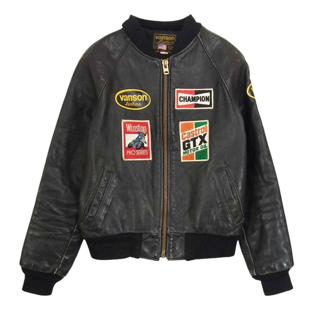 VANSON バンソン ヴィンテージ USA製 TJP レザー ライダース ジャケット TALON ジップ ブラック系 36【中古】