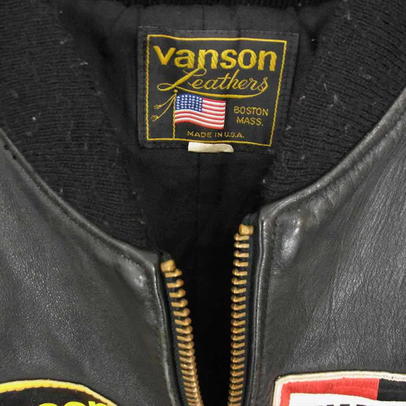 VANSON バンソン ヴィンテージ USA製 TJP レザー ライダース ジャケット TALON ジップ ブラック系 36【中古】