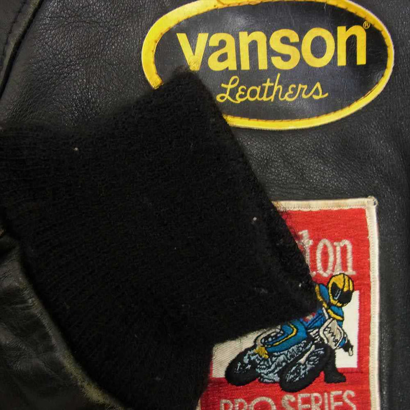 VANSON バンソン ヴィンテージ USA製 TJP レザー ライダース ジャケット TALON ジップ ブラック系 36【中古】