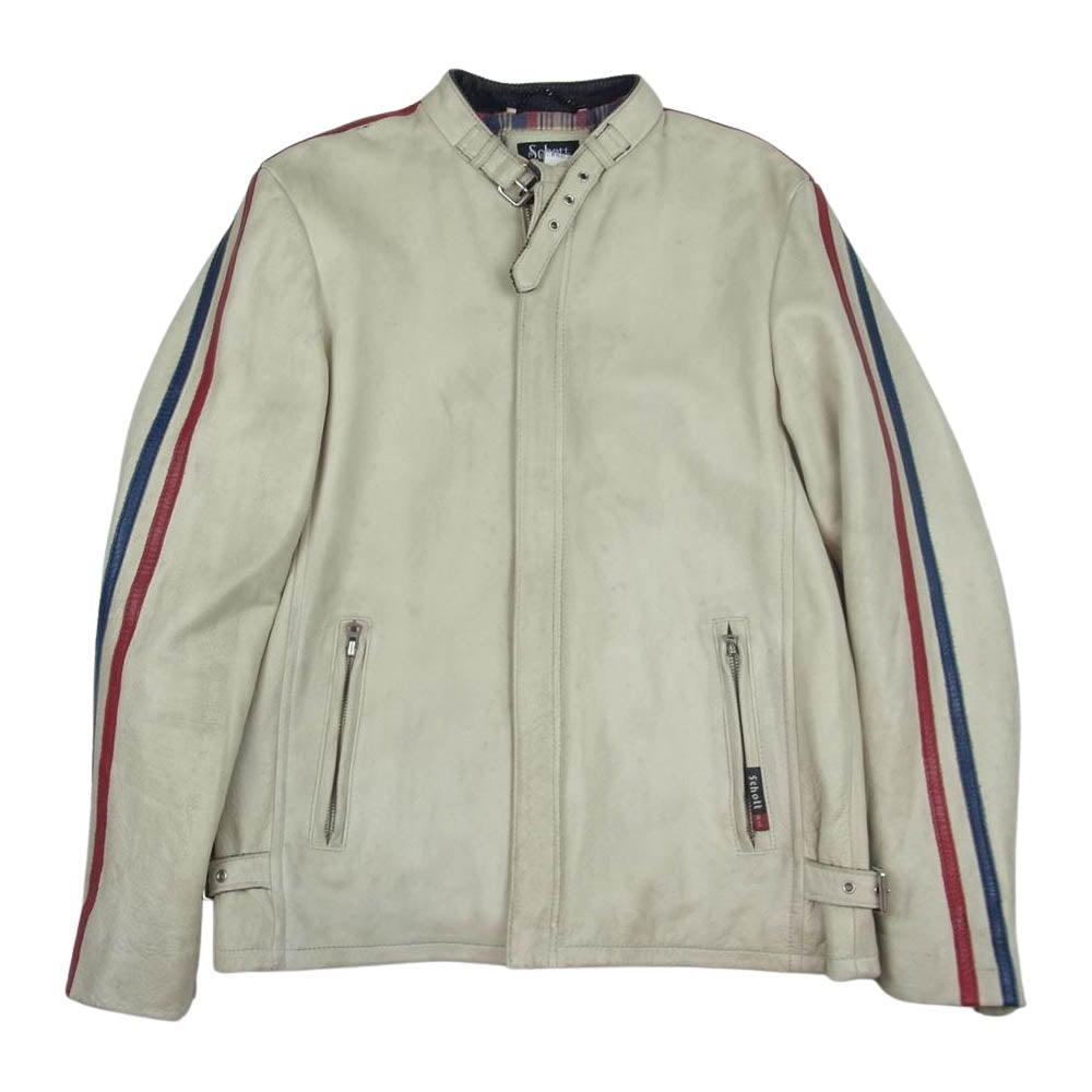 schott ショット 3191010 クラシックレーサー ビンテージ加工 レザー ジャケット オフホワイト系 L【中古】