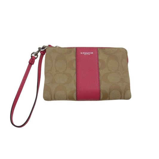 COACH コーチ 51450 レガシー シグネチャー ジップ ポーチ ライトブラウン系 ピンク系【中古】