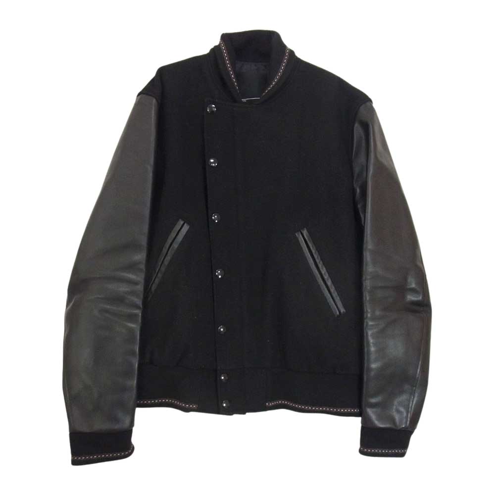 LAD MUSICIAN ラッドミュージシャン 2212-353 STADIUM JUMPER MELTON スタジャン メルトンウール 袖レザー スタジアム ジャケット スタジャン ブラック系 42【中古】