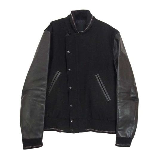 LAD MUSICIAN ラッドミュージシャン 2212-353 STADIUM JUMPER MELTON スタジャン メルトンウール 袖レザー スタジアム ジャケット スタジャン ブラック系 42【中古】