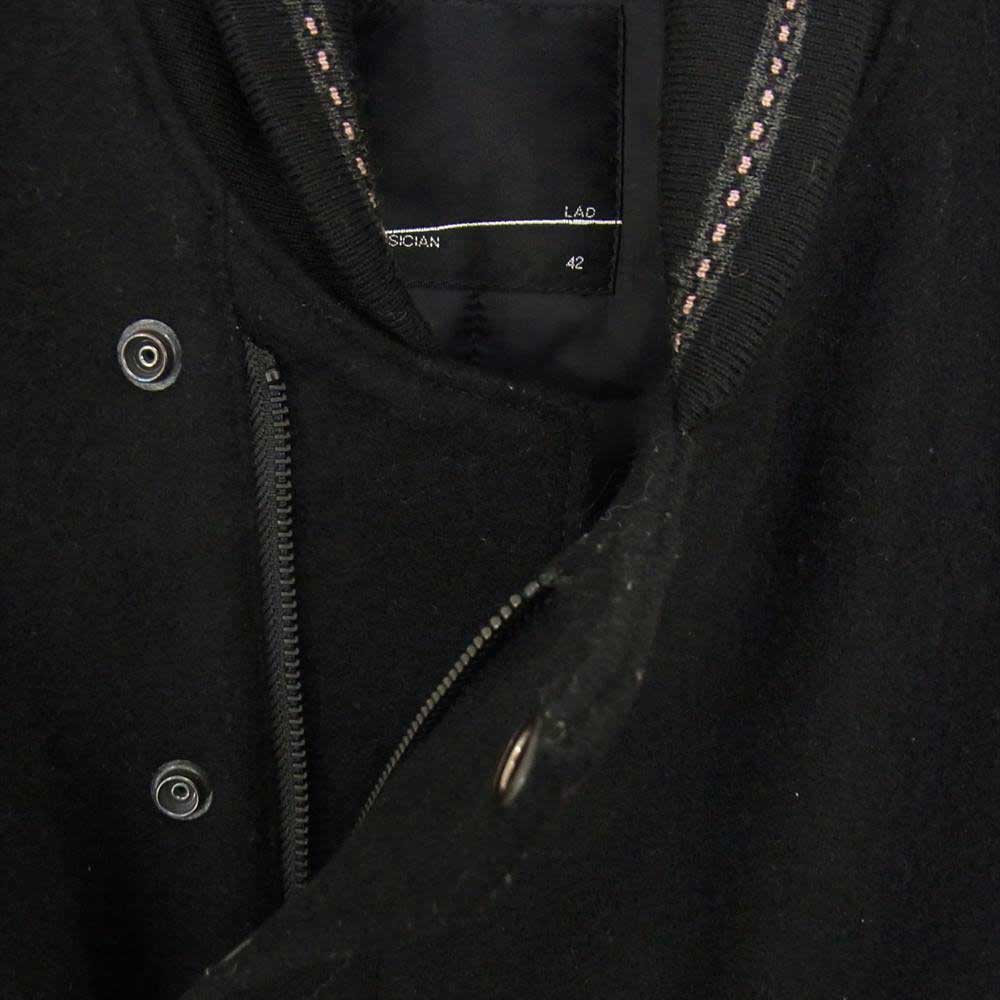 LAD MUSICIAN ラッドミュージシャン 2212-353 STADIUM JUMPER MELTON スタジャン メルトンウール 袖レザー スタジアム ジャケット スタジャン ブラック系 42【中古】