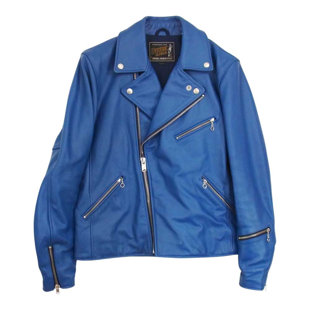 HYSTERIC GLAMOUR ヒステリックグラマー 17SS 02171LB01 キップレザー ダブル ライダース ジャケット ブルー系 M【中古】