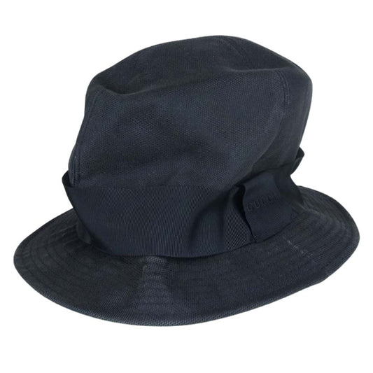 GUCCI グッチ イタリア製 レザー切替 裏地GGキャンバス バケットハット ブラック系 L【中古】