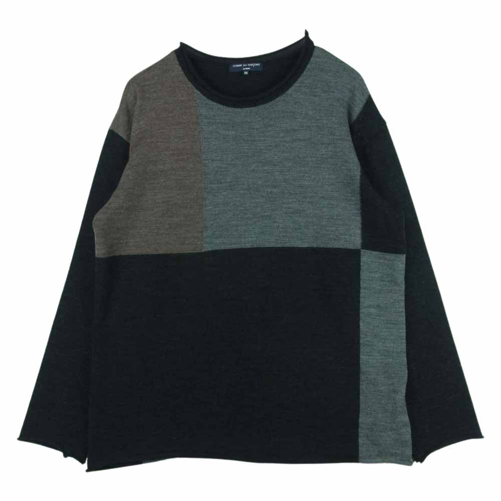 COMME des GARCONS HOMME コムデギャルソンオム 04AW HN-T028 製品洗い加工 ウール ニット セーター ブラック系 グレー系 M【中古】