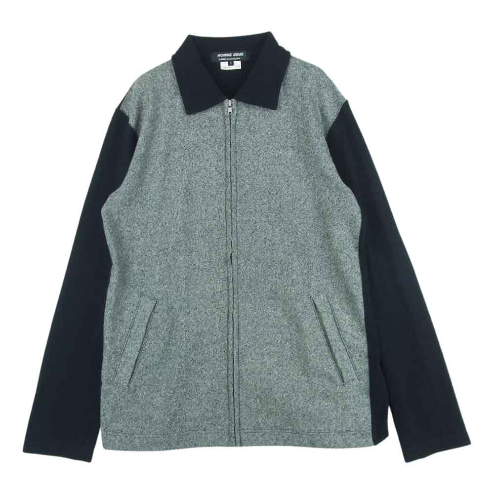COMME des GARCONS HOMME DEUX コムデギャルソンオムドゥ AD2014 DN-T019 ツイード切替 ウールニット ジップアップ 長袖 シャツ ジャケット グレー系 ブラック系 S【中古】