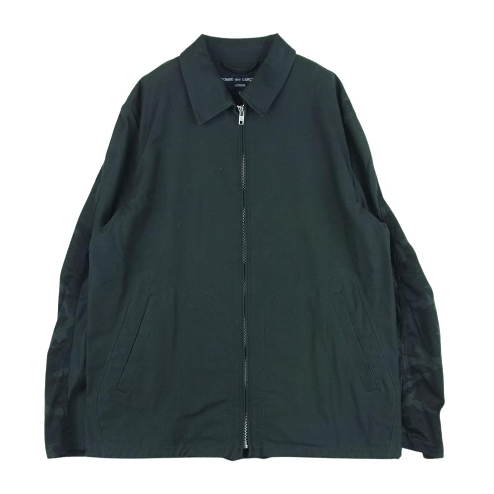 COMME des GARCONS HOMME コムデギャルソンオム 20SS HE-J020 綿ストレッチ ツイル カモ切替 ジップ ブルゾン コーチ ジャケット ダークグレー系 ブラック系 S【中古】