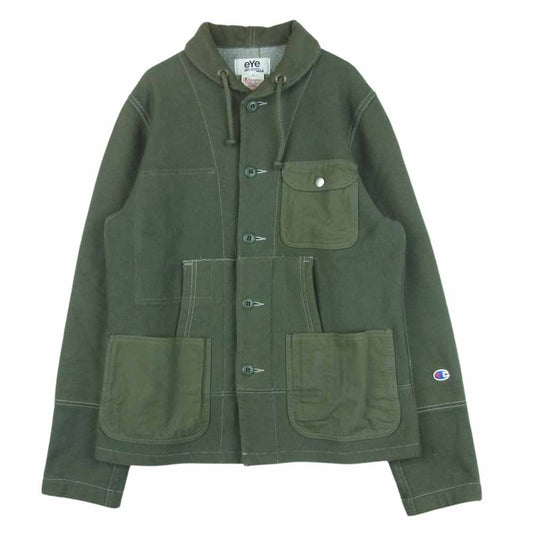 JUNYA WATANABE COMME des GARCONS MAN ジュンヤワタナベコムデギャルソンマン WS-J901 eye AD2006 Champion チャンピオン ステッチ切替 再構築 パッチワークポケット スウェット ミリタリー ジャケット グレイッシュグリーン系 S【中古】