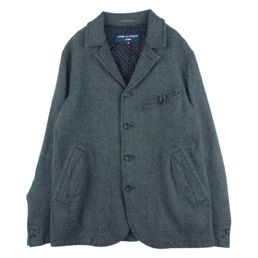 COMME des GARCONS HOMME コムデギャルソンオム AD2012 HJ-J038 裏地ドット ウール縮絨 パッカリング 4ボタン ジャケット グレー系 M【中古】