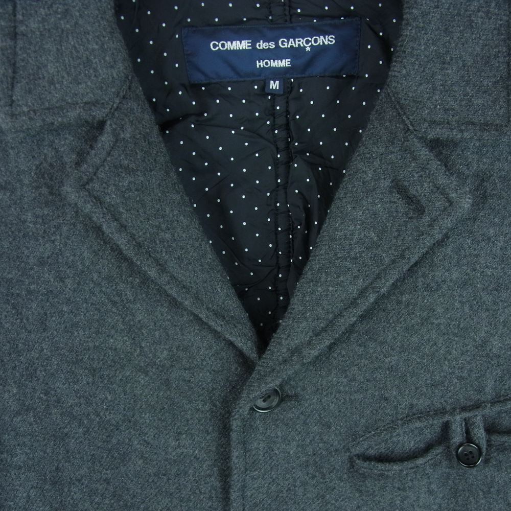 COMME des GARCONS HOMME コムデギャルソンオム AD2012 HJ-J038 裏地ドット ウール縮絨 パッカリング 4ボタン ジャケット グレー系 M【中古】