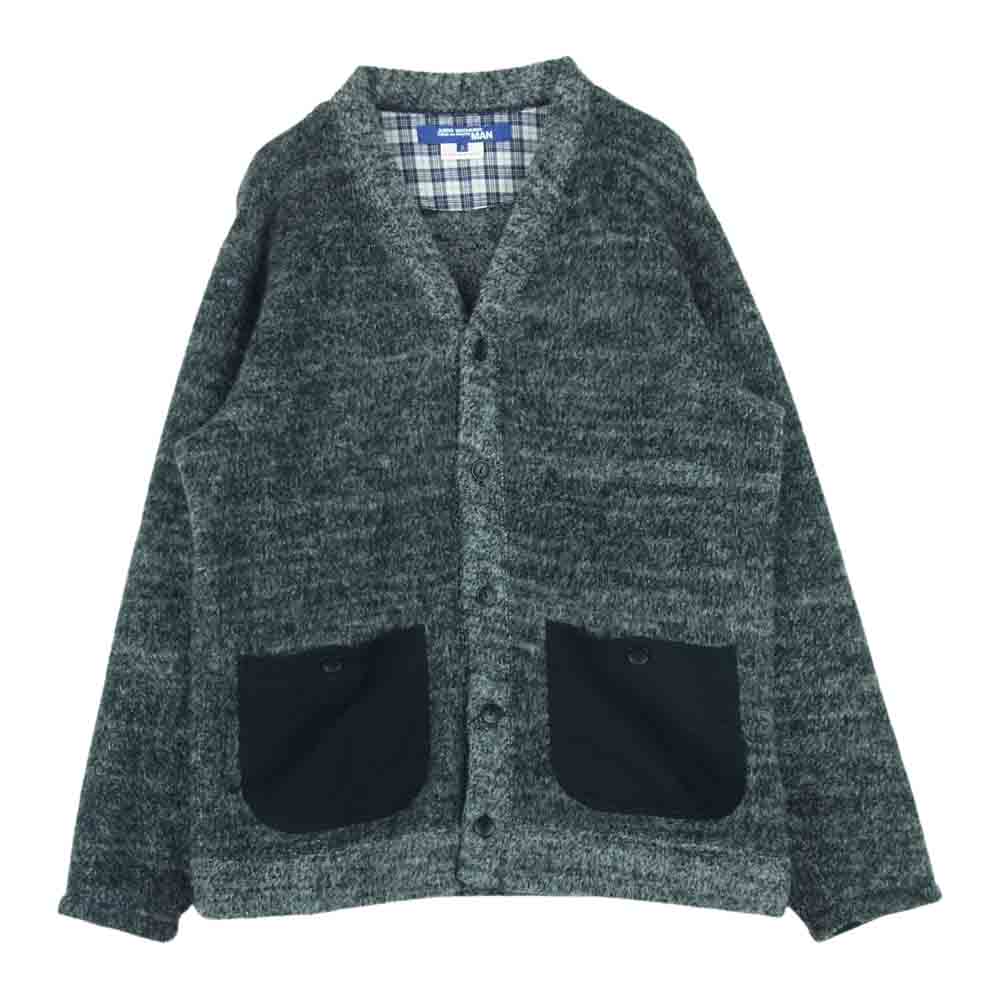 JUNYA WATANABE COMME des GARCONS MAN ジュンヤワタナベコムデギャルソンマン AD2018 WB-T023 POLAR CARDIGAN 異素材切替 エルボーパッチ ポーラー シャギー ウール カーディガン グレー系 S【中古】