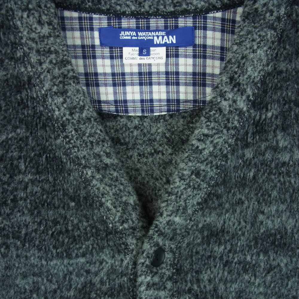 JUNYA WATANABE COMME des GARCONS MAN ジュンヤワタナベコムデギャルソンマン AD2018 WB-T023 POLAR CARDIGAN 異素材切替 エルボーパッチ ポーラー シャギー ウール カーディガン グレー系 S【中古】