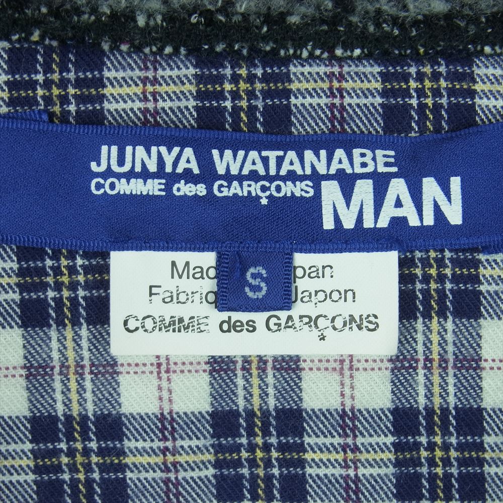 JUNYA WATANABE COMME des GARCONS MAN ジュンヤワタナベコムデギャルソンマン AD2018 WB-T023 POLAR CARDIGAN 異素材切替 エルボーパッチ ポーラー シャギー ウール カーディガン グレー系 S【中古】