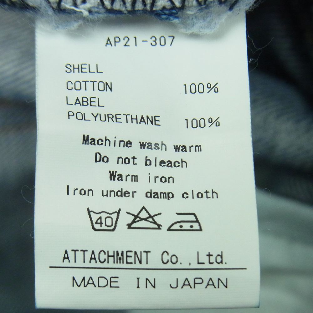 ATTACHMENT アタッチメント AP21-307 バナナ カーブ デニム パンツ コットン 日本製 インディゴブルー系 S【中古】