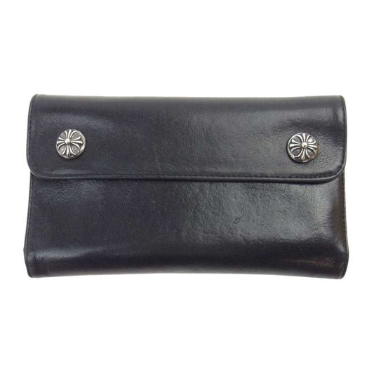 CHROME HEARTS クロムハーツ（原本無） WAVE WALLET ウェーブ クロスボールボタン レザー ウォレット ブラック系【中古】