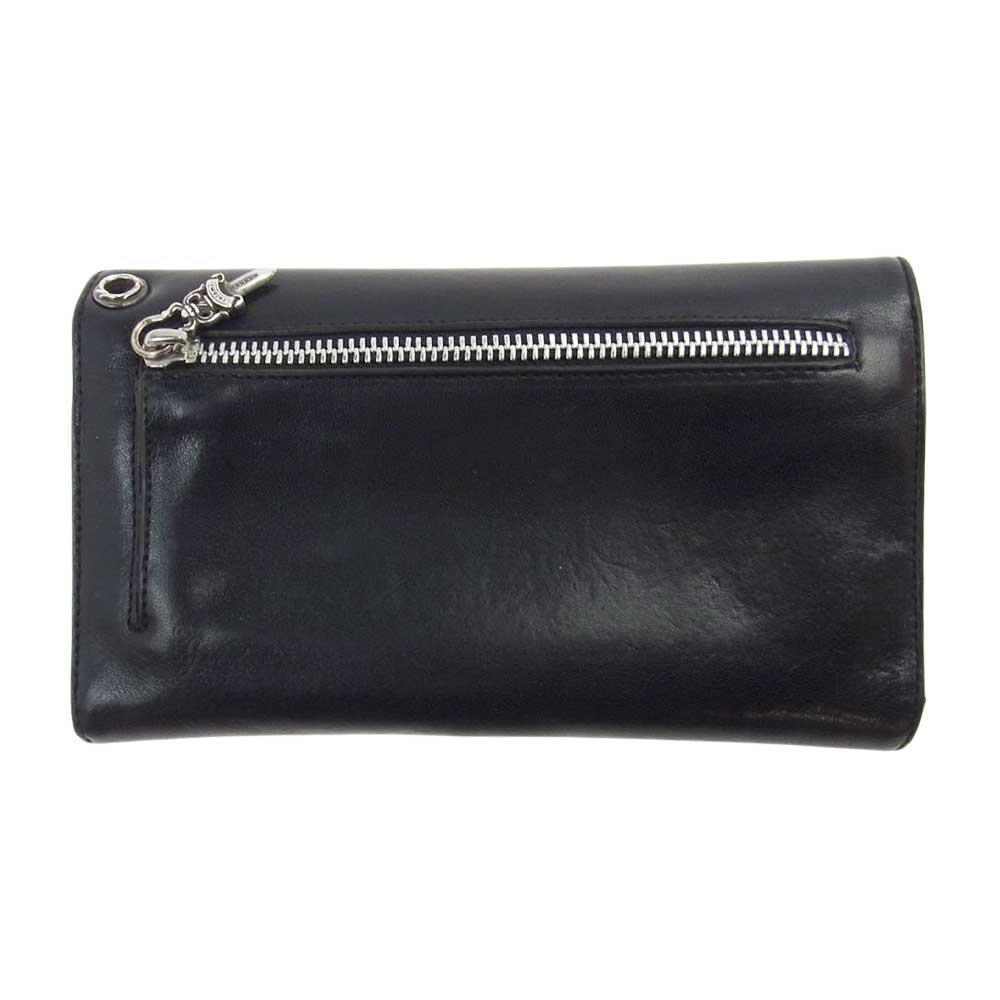 CHROME HEARTS クロムハーツ（原本無） WAVE WALLET ウェーブ クロスボールボタン レザー ウォレット ブラック系【中古】