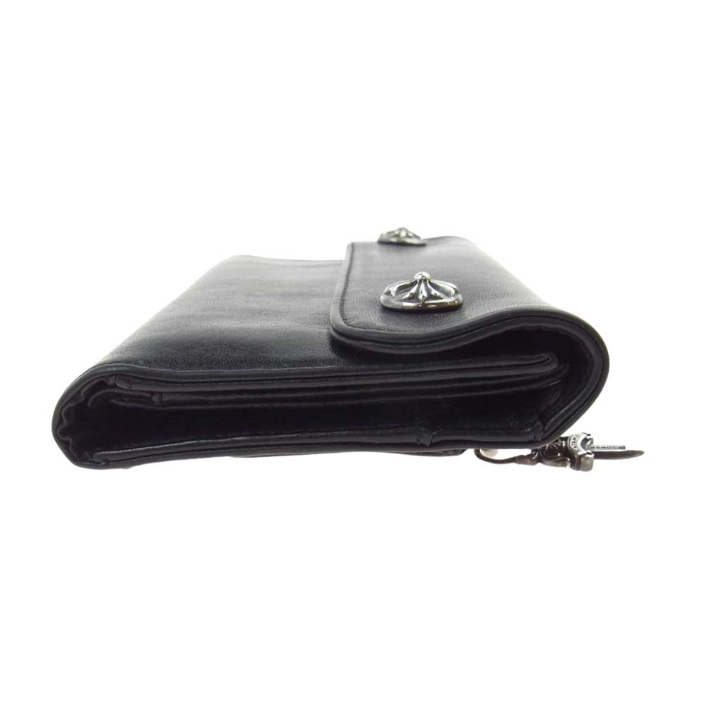 CHROME HEARTS クロムハーツ（原本無） WAVE WALLET ウェーブ クロスボールボタン レザー ウォレット ブラック系【中古】