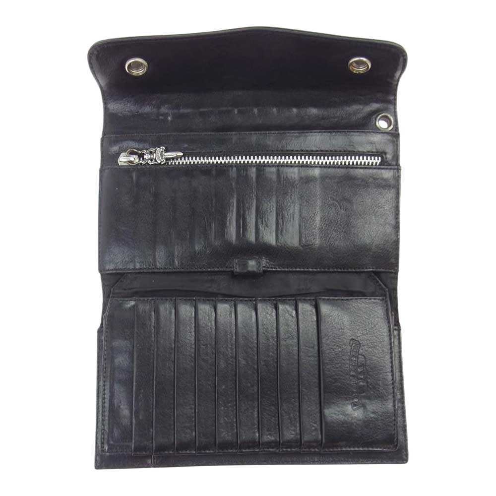 CHROME HEARTS クロムハーツ（原本無） WAVE WALLET ウェーブ クロスボールボタン レザー ウォレット ブラック系【中古】